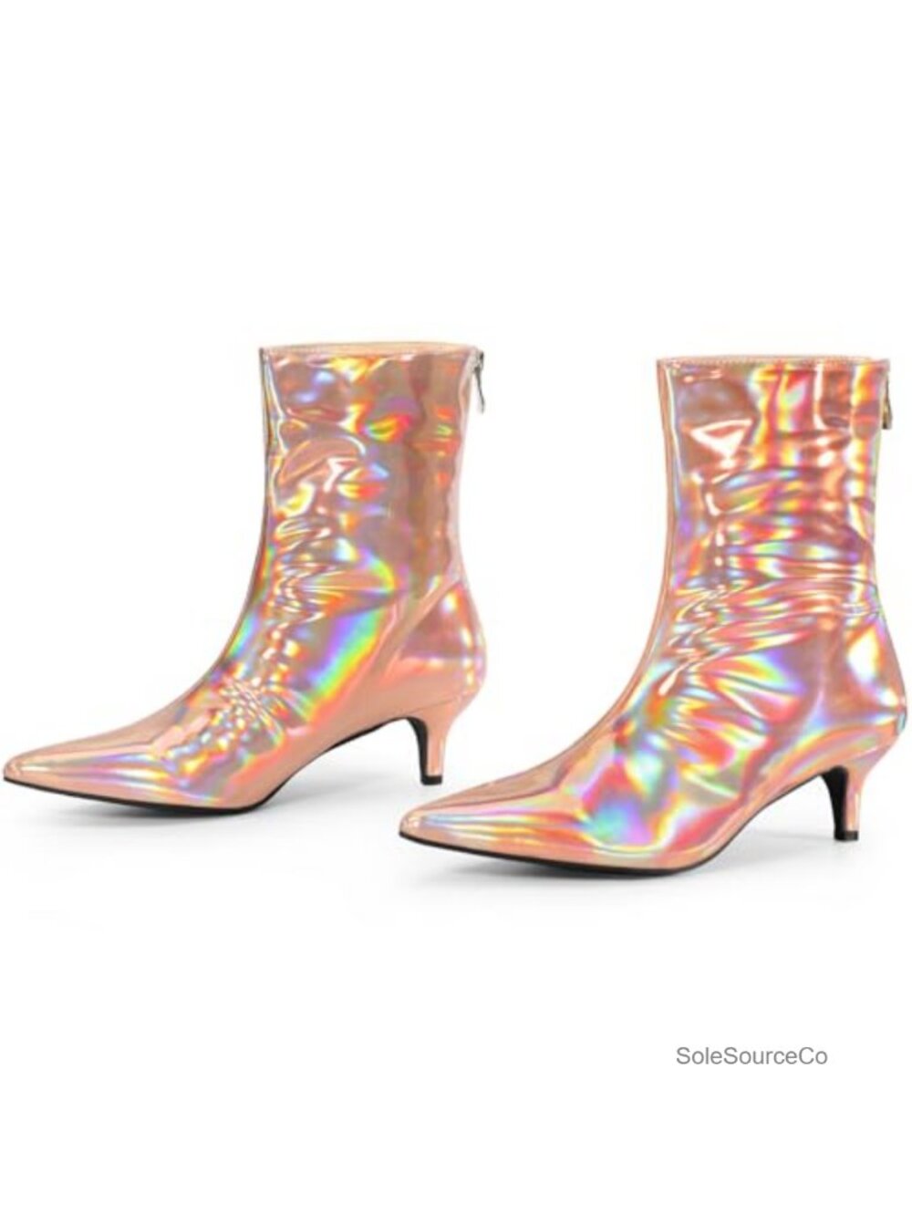 Metallic Kitten Low Heel Pointed Toe Ankle Boots Faux Leather for Women